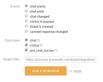 LiveChat Add Webhook