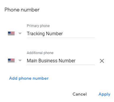 Phone number: Primary Phone Number and Additional Phone Number