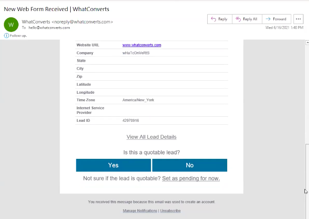 Qualified Lead Email Notification option in WhatConverts