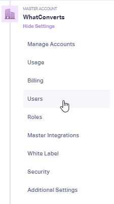 Select Users in the WhatConverts Dashboard