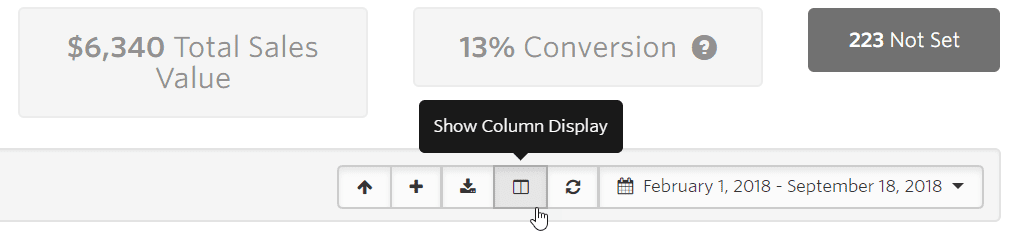 Where to find the Show Column Display Button in the Dashboard